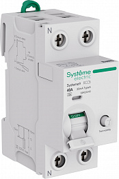 Блок утечки тока 2-полюсный, 40A, 30mA, Тип-A Systeme9 Systeme Electric. Вид 1