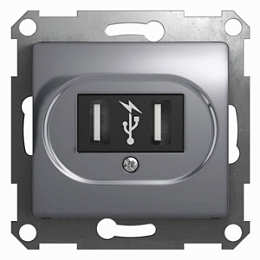 Розетка USB 5в /1400 ма, 2 х 5в /700 ма, механизм (алюминий) Glossa Schneider Electric. Вид 1