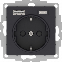 Розетка 16А c 2 USB A+С, 5В/2,4А/3,0А, 2х5В/1,5А, механизм (карбон) AtlasDesign Systeme Electric. Вид 1