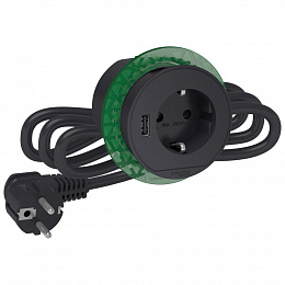 Блок розеточный, розетка (2К+З)+USB тип А (антрацит) Unica System+ Schneider Electric. Вид 1
