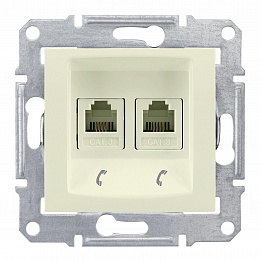 Розетка телефонная, RJ11, двойная, с пружинными зажимами (бежевый) Sedna Schneider Electric. Вид 1