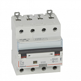 DX3 Дифф. автомат 4-полюсный, 16A, 30mA, тип АC, 6kA (хар-ка C) Legrand. Вид 1