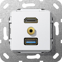 Розетка HDMI+USB+mini-jack (белый) System 55 Gira. Вид 1