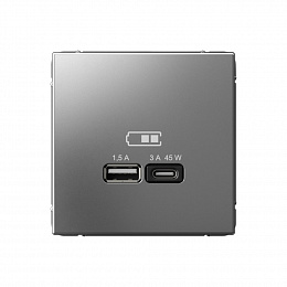 Розетка USB, A + тип-C 45Вт высокоскор.заряд. QC, PD, механизм (сталь) ARTGALLERY Systeme Electric. Вид 1