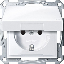 Розетка с крышкой, со шторками IP44 , qf sm (активный белый) Merten Schneider Electric. Вид 1