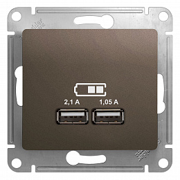 Розетка USB5в/2100ма, 2х5в/1050ма, механизм (шоколад) Glossa Systeme Electric. Вид 1