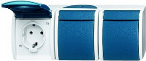 2300/3 EW-53-500 Розетка SCHUKO 16А 250В IP44, тройная, для открытого монтажа, серия ocean, цвет серый/сине-зелёный ABB. Вид 1
