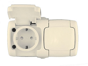Розетка двойная 2К+З со шторками, О/У, 16а, 250В, IP44 (слоновая кость) Рондо Systeme Electric. Вид 1