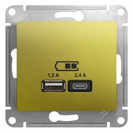 Розетка USB A+С, 5В/2,4А, 2х5В/1,2 А, механизм (фисташковый) Glossa Systeme Electric. Вид 1