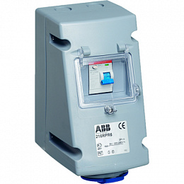 216 RPR6 Розетка c УЗО в боксе 16A, 2P+E, IP44 ABB. Вид 1