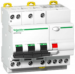 DPN N Vigi Дифф. автомат 3P+N, 16А, 300mA, 6kA, тип A (хар-ка С) Schneider Electric. Вид 1