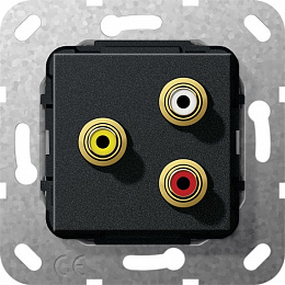 Розетка 2xRCA+композитный (черный) System 55 Gira. Вид 1