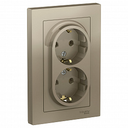 Розетка двойная с заземлением, 16А, в сборе (шампань) Atlas Design Systeme Electric. Вид 1