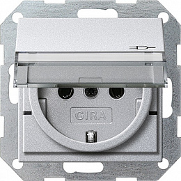 Розетка с заземлением, с крышкой, со шторками (алюминий) System 55 Gira. Вид 1