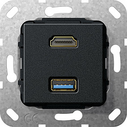 Розетка HDMI+USB (черный) System 55 Gira. Вид 1