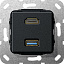 Розетка HDMI+USB (черный) System 55 Gira. Вид 1.