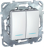 Переключатель 2-клавишный (сх.6+6) с индикацией (белый) Unica Schneider Electric