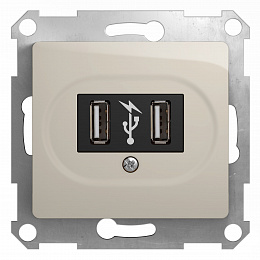 Розетка USB 5в /1400 ма, 2 х 5в /700 ма, механизм (молочный) Glossa Schneider Electric. Вид 1