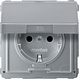 Механизм розетки с крышкой со шторками (алюминий) Merten Aquadesign Schneider Electric. Вид 1