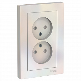 Розетка двойная без заземления со шторками,16А, в сборе (жемчуг) Atlas Design Systeme Electric. Вид 1