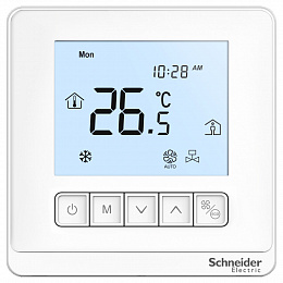 Термостат комнатный цифровой, 0-10в для 4-тр.фанкойла deluxe бел~230в Schneider Electric. Вид 1