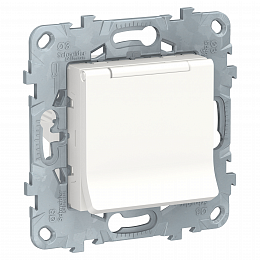 Розетка с заземлением со шторками, с крышкой, 16А, 250В, IP21 (белый) Unica New Schneider Electric. Вид 1