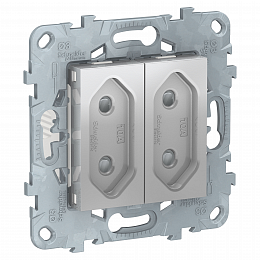 Розетка 2-модульная, без зазем., со шторк, винт. зажим, 10 а (алюминий) Unica New Schneider Electric. Вид 1