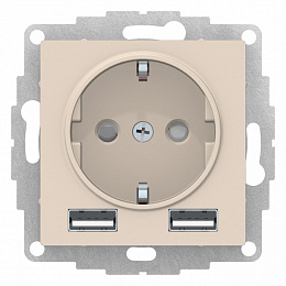 Розетка 16А c 2 USB A+A, 5В/2,4А, 2х5В/1,2А, механизм (бежевый) Atlas Design Systeme Electric. Вид 1