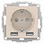 Розетка 16А c 2 USB A+A, 5В/2,4А, 2х5В/1,2А, механизм (бежевый) Atlas Design Systeme Electric. Вид 1.