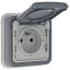 Розетка 2P+E фрнцузский стандарт с защитными шторками (серый) IP55 Plexo Legrand. Вид 1.