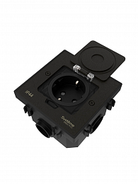 Лючок с розеткой 2К+З, 16А/250В, IP44 с монтажной коробкой для бетонных полов (черный матовый) MultiDesk Systeme Electric. Вид 1