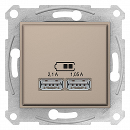 Механизм USB зарядного устройства 2,1А (2x1,05а) (титан) Sedna Schneider Electric. Вид 1