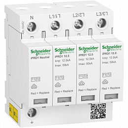 Ограничитель перенапряжения iPRD1 12.5r 3P+N 50kA КЛАСС 1+2 с картриджем Schneider Electric. Вид 1