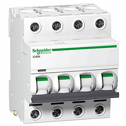 iC60N 4P 32А Автоматический выключатель 4-полюсный, 32А, 6кА (хар-ка C) Schneider Electric. Вид 1