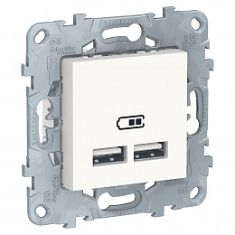 Розетка USB, 2-х местная, 5B/2100ма (белый) Unica New Schneider Electric. Вид 1