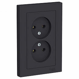 Розетка двойная без заземления,16А, в сборе (карбон) Atlas Design Systeme Electric. Вид 1