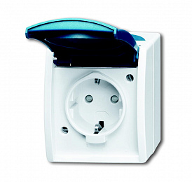 20 EW-53-500 Розетка SCHUKO 16А 250В IP44 для открытого монтажа, серия ocean, цвет серый/сине-зелёный ABB. Вид 1