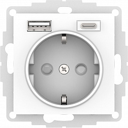 Розетка 16А с 2 USB A+C, 5В/2,4А/3,0А, 2х5В/1,5А, механизм (белый) AtlasDesign Systeme Electric. Вид 1