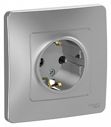 Розетка с заземлением без шторок, С/У, 16А, 250В (алюминий) Blanca Systeme Electric. Вид 1