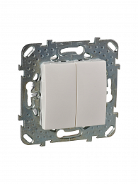Переключатель 2-клавишный (2хсх.6) 10АХ 250В (бежевый) Unica New Schneider Electric. Вид 1