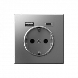 Розетка 16А с 2 USB A+C, 5В/2,4А/3,0А, 2х5В/1,5А, механизм (сталь) ARTGALLERY Systeme Electric. Вид 1