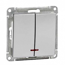 Выключатель 2-клавишный, с подсв. 10АХ, механизм (матовый хром) Wessen 59 Systeme Electric. Вид 1