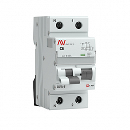 DVA-6 Дифференциальный автомат 1P+N, 6А, 30мА, тип AC 6кА (хар-ка С) EKF AVERES. Вид 1