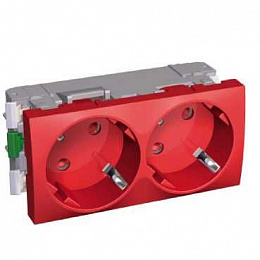 Розетка двойная 2Р+Е со шторками, 250В (красная) Schneider Electric. Вид 1