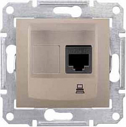 Розетка компьют., RJ45,одиноч.,кат. 5е,неэкран. utp, с пруж. заж (титан) Sedna Schneider Electric. Вид 1