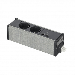 Блок 2хрозетка (2к+з) и 2хusb типа a/c (антрацит/серая ткань) Unica System+ Schneider Electric. Вид 1