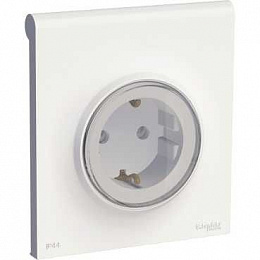 Розетка с защитными шторками с крышкой IP44 (белый) Odace Schneider Electric. Вид 1