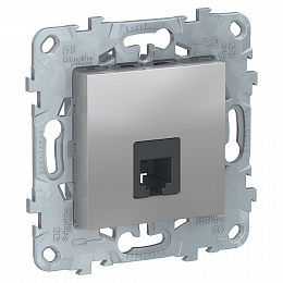 Розетка телефонная, RJ11, одиночная, 4 контакта (алюминий) Unica New Schneider Electric. Вид 1