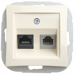Розетка двойная RJ11+RJ45, кат.5e, механизм (бежевый) Дуэт Schneider Electric. Вид 1