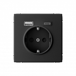 Розетка 16А с 2 USB A+C, 5В/2,4А/3,0А, 2х5В/1,5А, механизм (карбон) ARTGALLERY Systeme Electric. Вид 1
